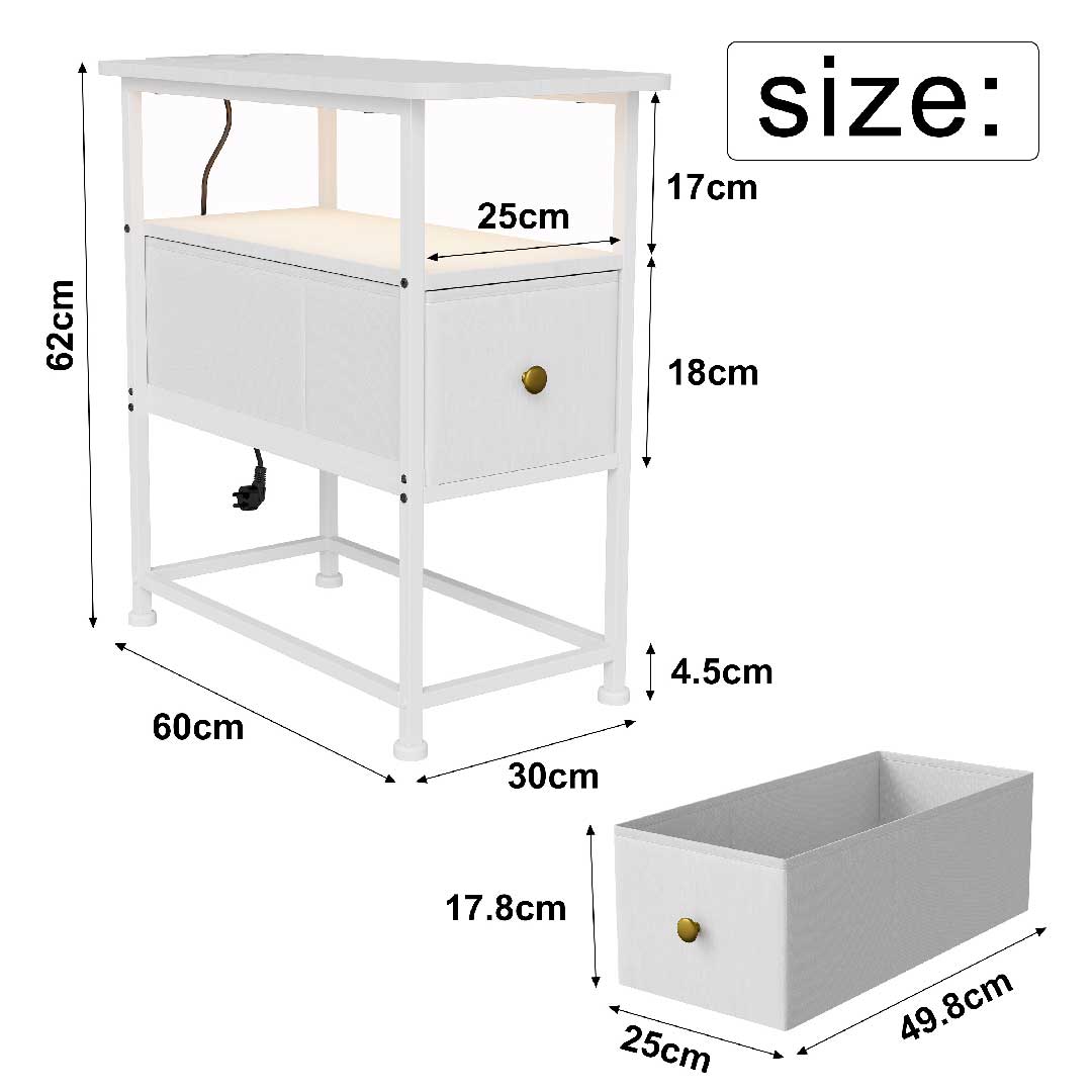Nachttisch mit LED & USB – 3-stöckiger Beistelltisch mit 1 Schublade