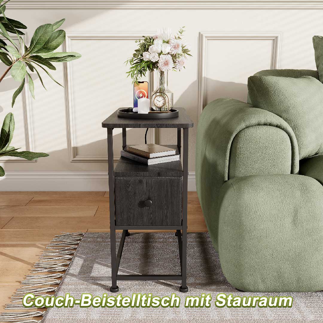 YELENARO Nachttisch mit Steckdose & USB – Beistelltisch mit Schublade