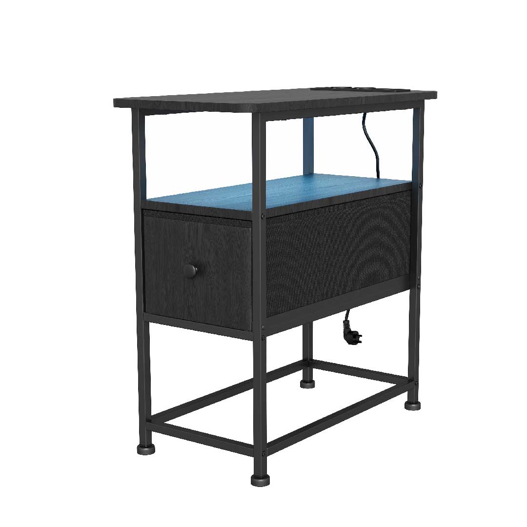 Nachttisch mit LED & USB – 3-stöckiger Beistelltisch mit 1 Schublade