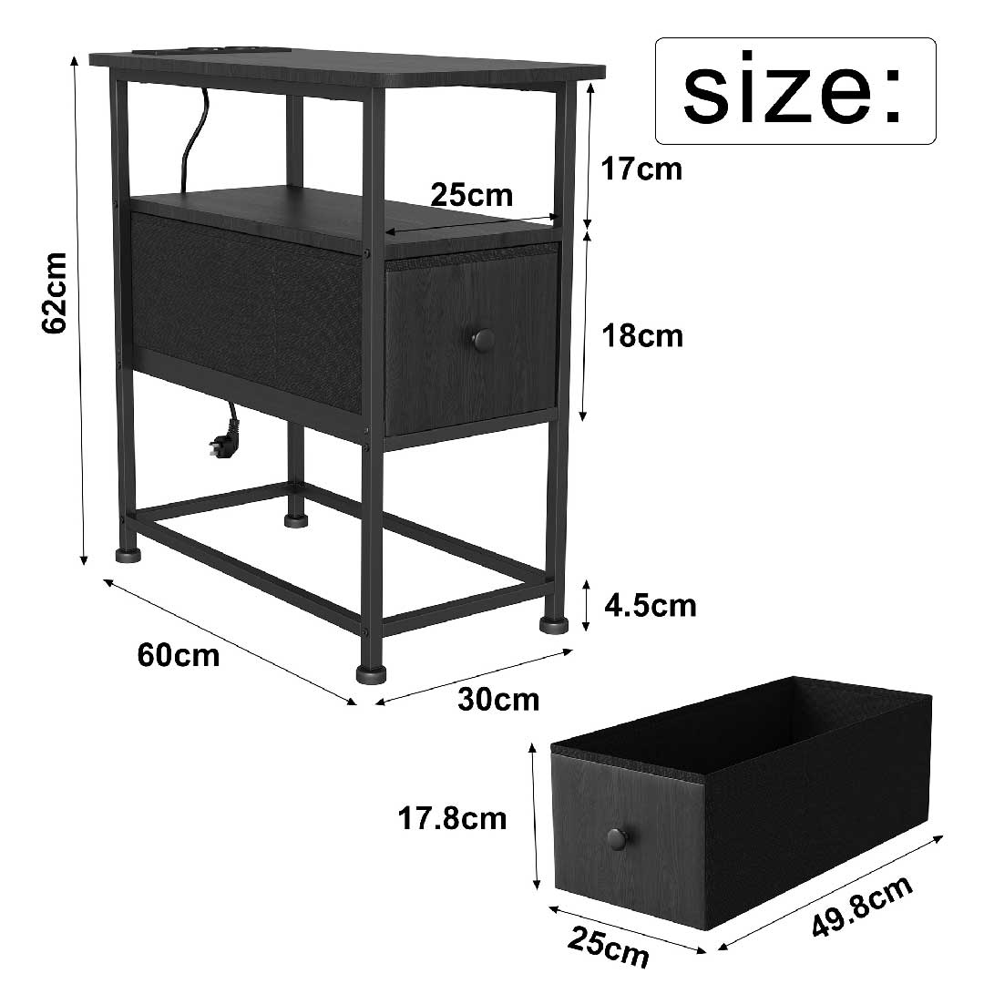 YELENARO Nachttisch mit Steckdose & USB – Beistelltisch mit Schublade