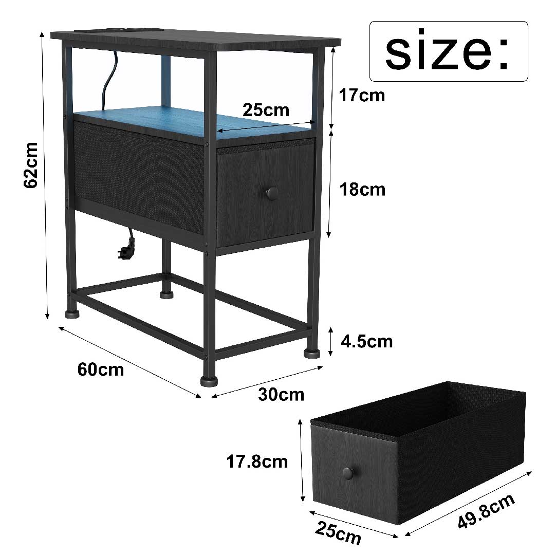Nachttisch mit LED & USB – 3-stöckiger Beistelltisch mit 1 Schublade