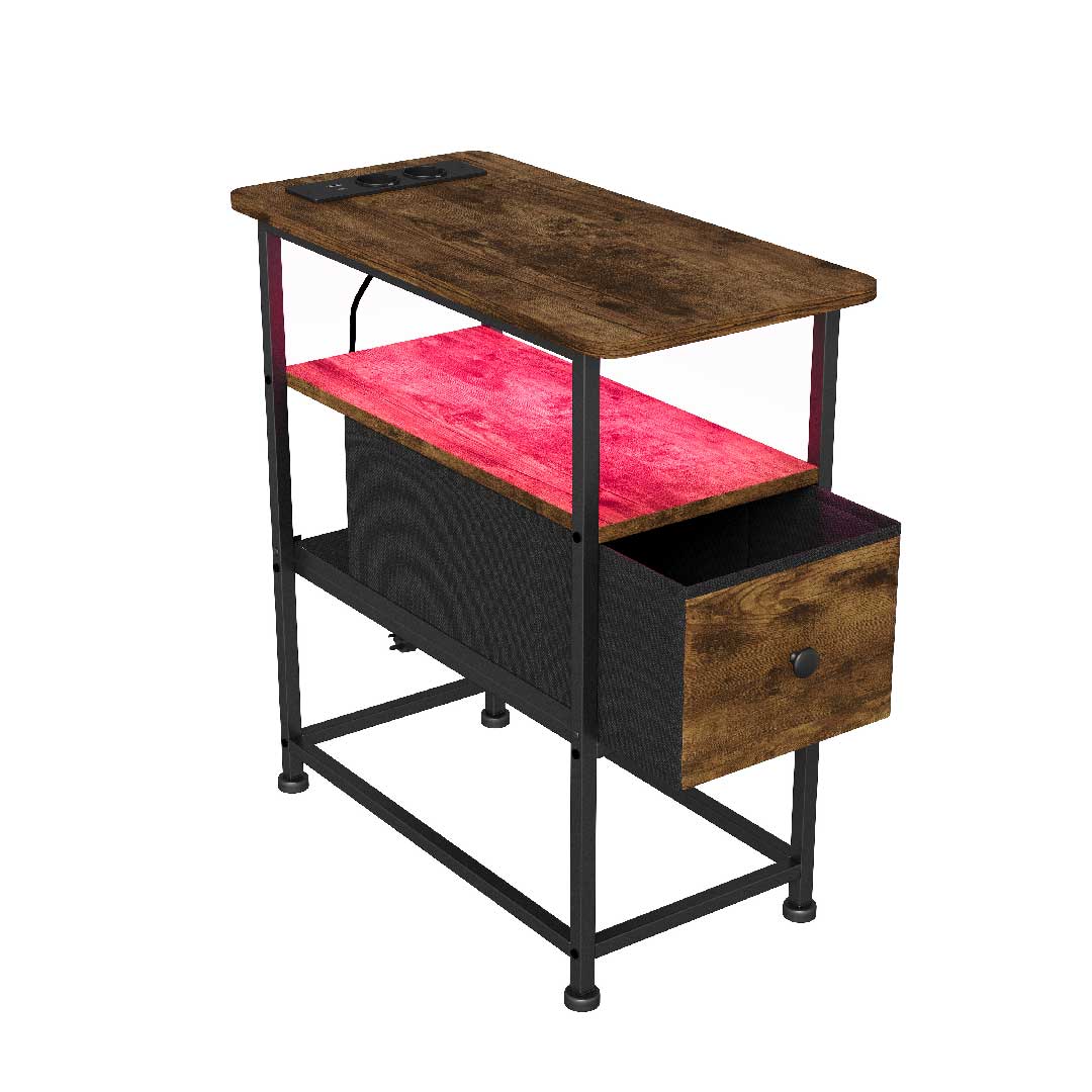 Nachttisch mit LED & USB – 3-stöckiger Beistelltisch mit 1 Schublade