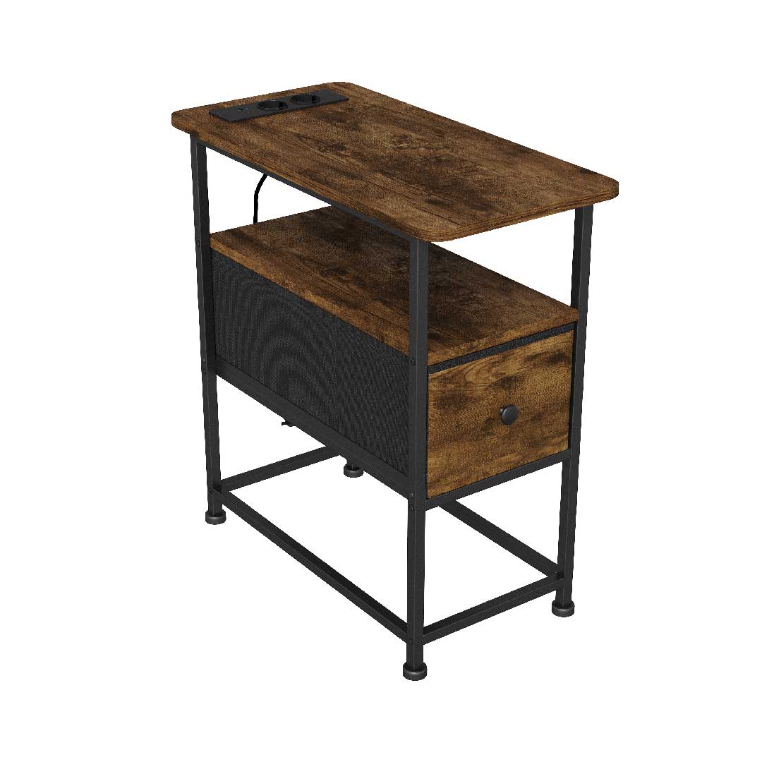 YELENARO Nachttisch mit Steckdose & USB – Beistelltisch mit Schublade