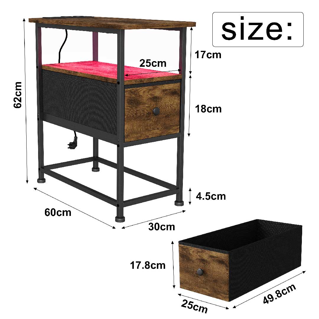 Nachttisch mit LED & USB – 3-stöckiger Beistelltisch mit 1 Schublade