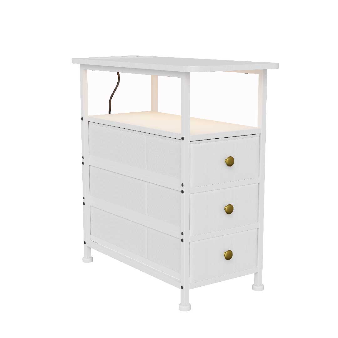 Nachttisch mit LED & Ladestation – 3 Schubladen & USB & Type-C - Beistelltisch für Schlafzimmer