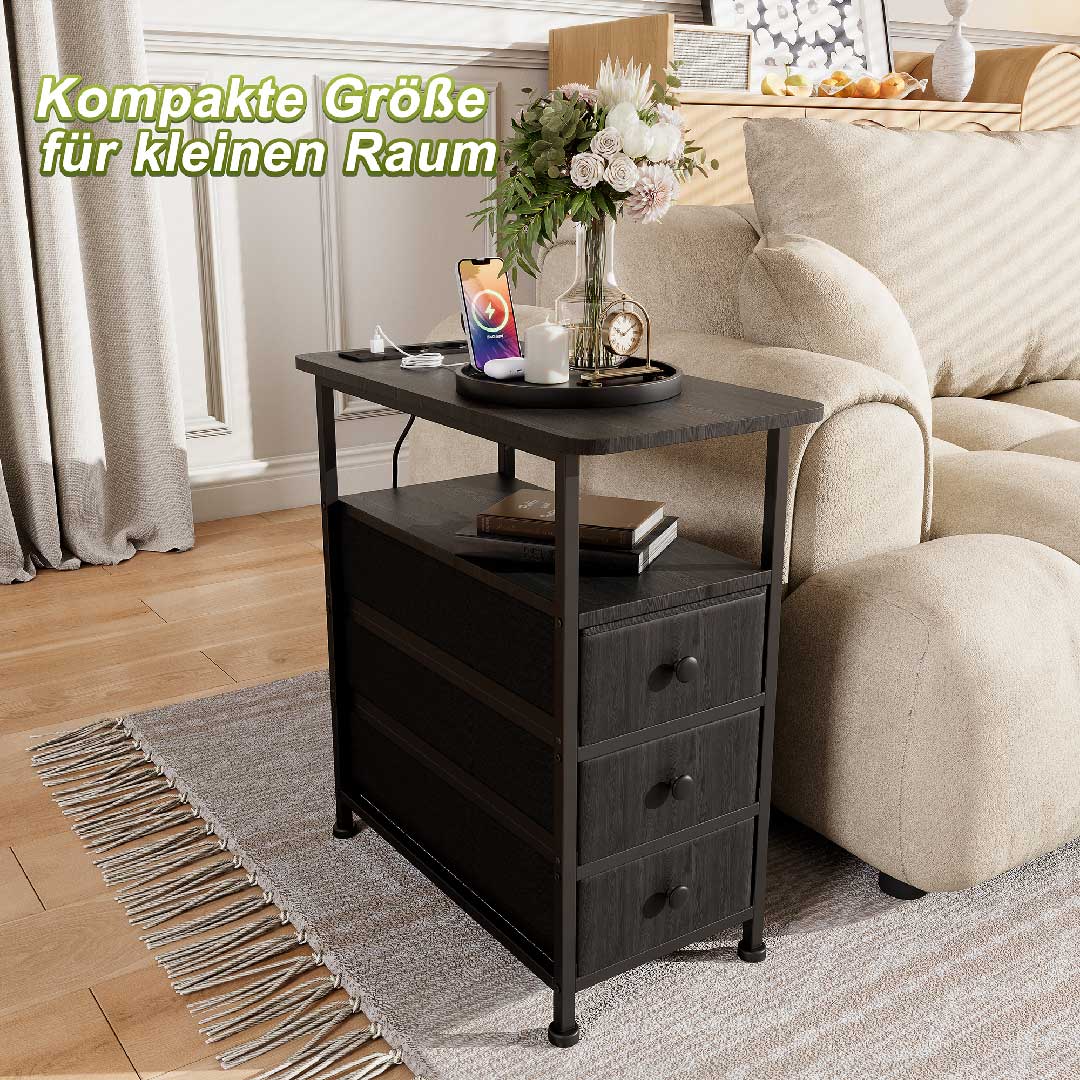 Yelenaro Nachttisch mit Ladestation & 3 Schubladen – USB & Type-C Beistelltisch
