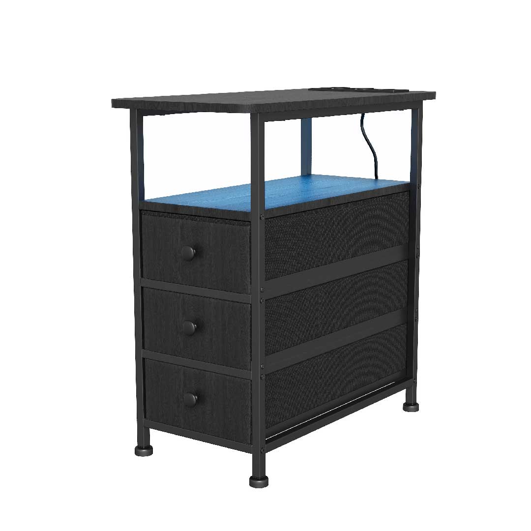 Nachttisch mit LED & Ladestation – 3 Schubladen & USB & Type-C - Beistelltisch für Schlafzimmer