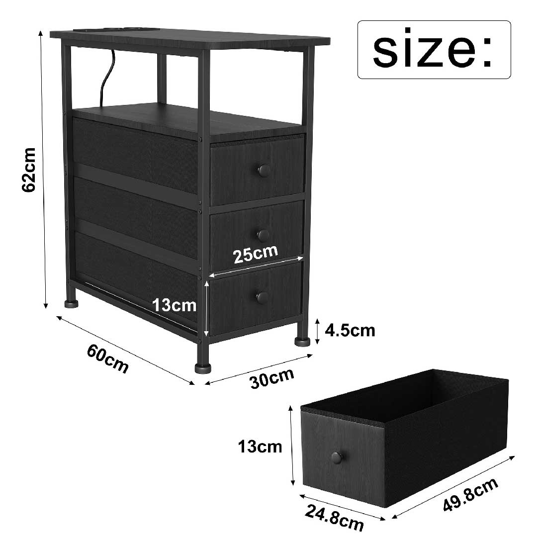Yelenaro Nachttisch mit Ladestation & 3 Schubladen – USB & Type-C Beistelltisch