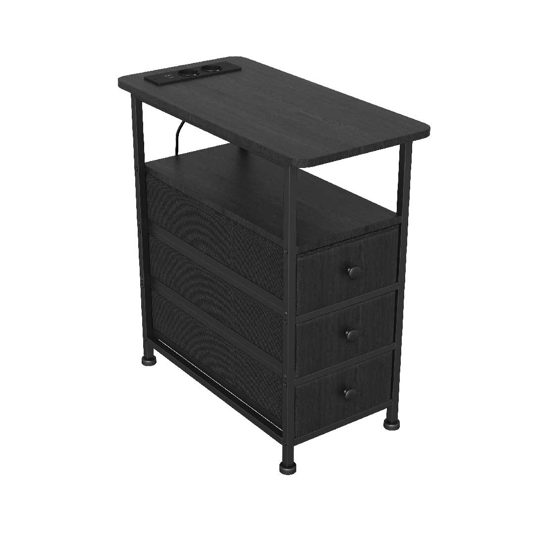 Yelenaro Nachttisch mit Ladestation & 3 Schubladen – USB & Type-C Beistelltisch