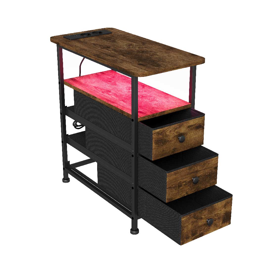 Nachttisch mit LED & Ladestation – 3 Schubladen & USB & Type-C - Beistelltisch für Schlafzimmer