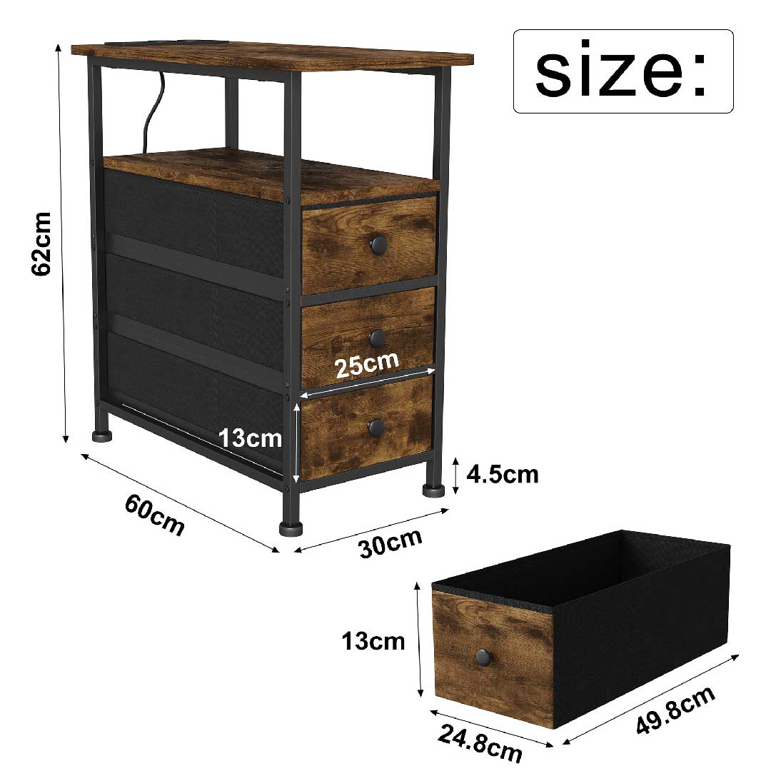 Yelenaro Nachttisch mit Ladestation & 3 Schubladen – USB & Type-C Beistelltisch