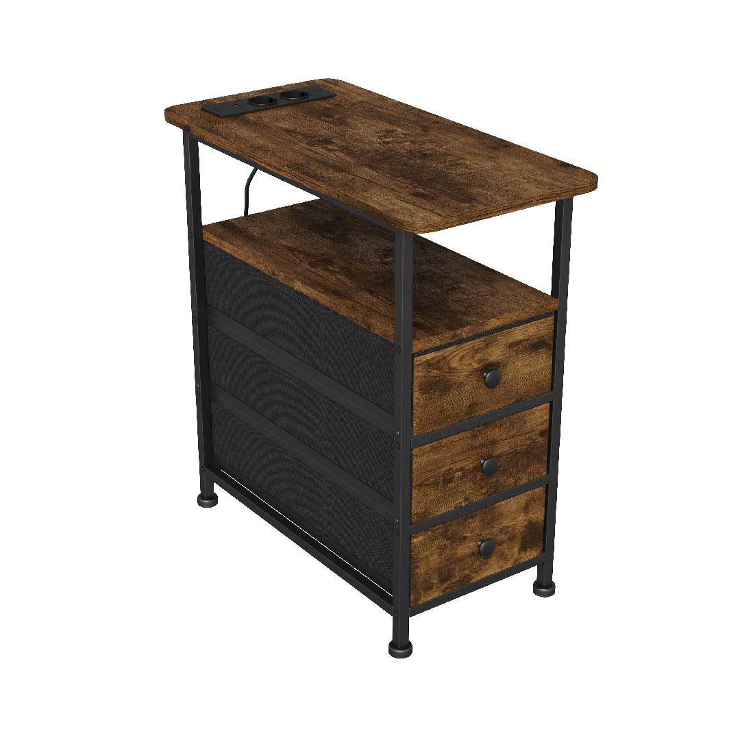 Yelenaro Nachttisch mit Ladestation & 3 Schubladen – USB & Type-C Beistelltisch