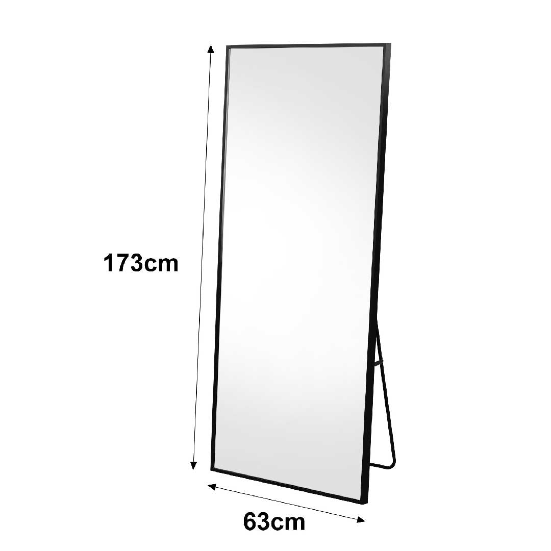 Großer Yelenaro Standspiegel 173 × 63 cm, Ganzkörperspiegel aus Sicherheitsglas mit schwarzem Aluminiumrahmen