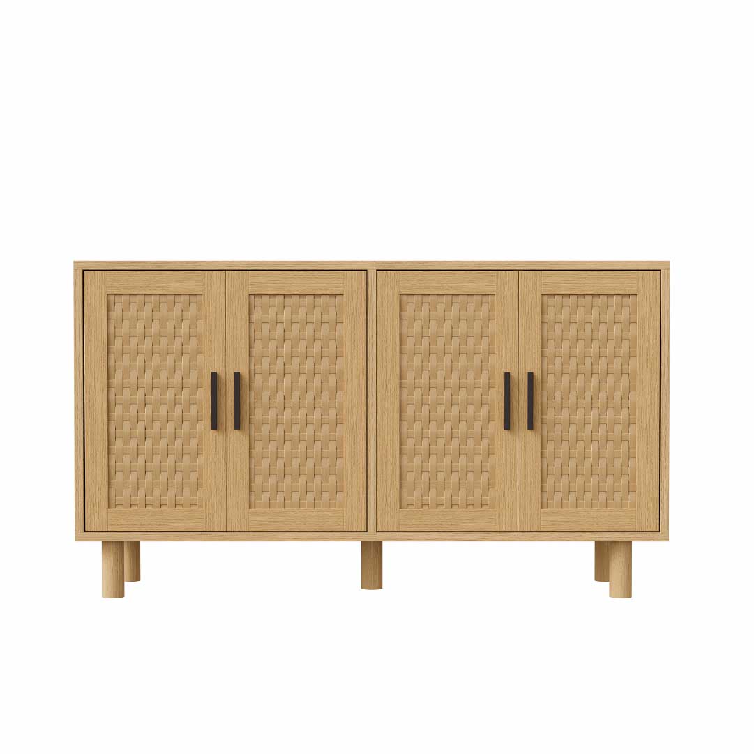 Yelenaro Sideboard 140 cm mit 4 Türen in Rattan-Optik – Eiche oder Schwarz