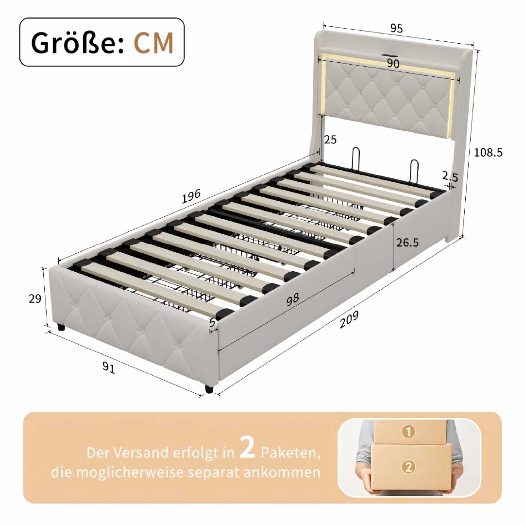 Yelenaro Polsterbett mit LED, USB & Schubladen – Samt Bett mit Stauraum 90/140/160×200 cm