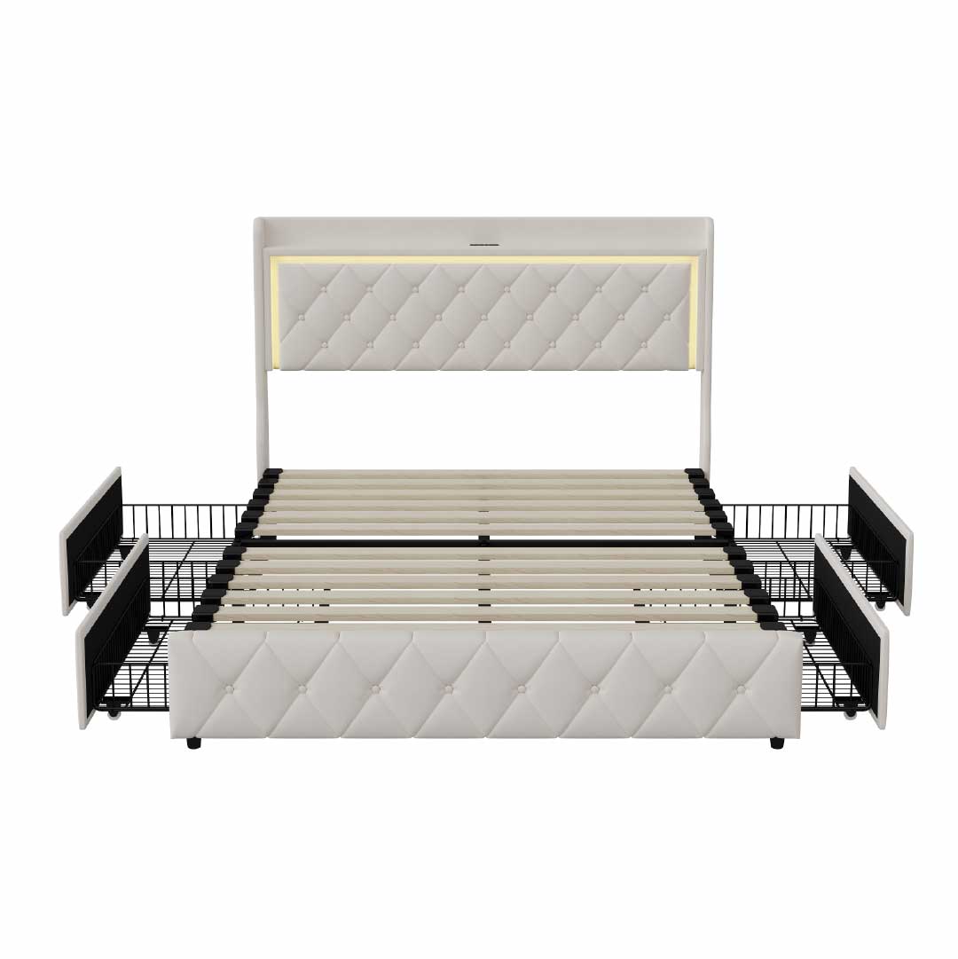 Yelenaro Polsterbett mit LED, USB & Schubladen – Samt Bett mit Stauraum 90/140/160×200 cm