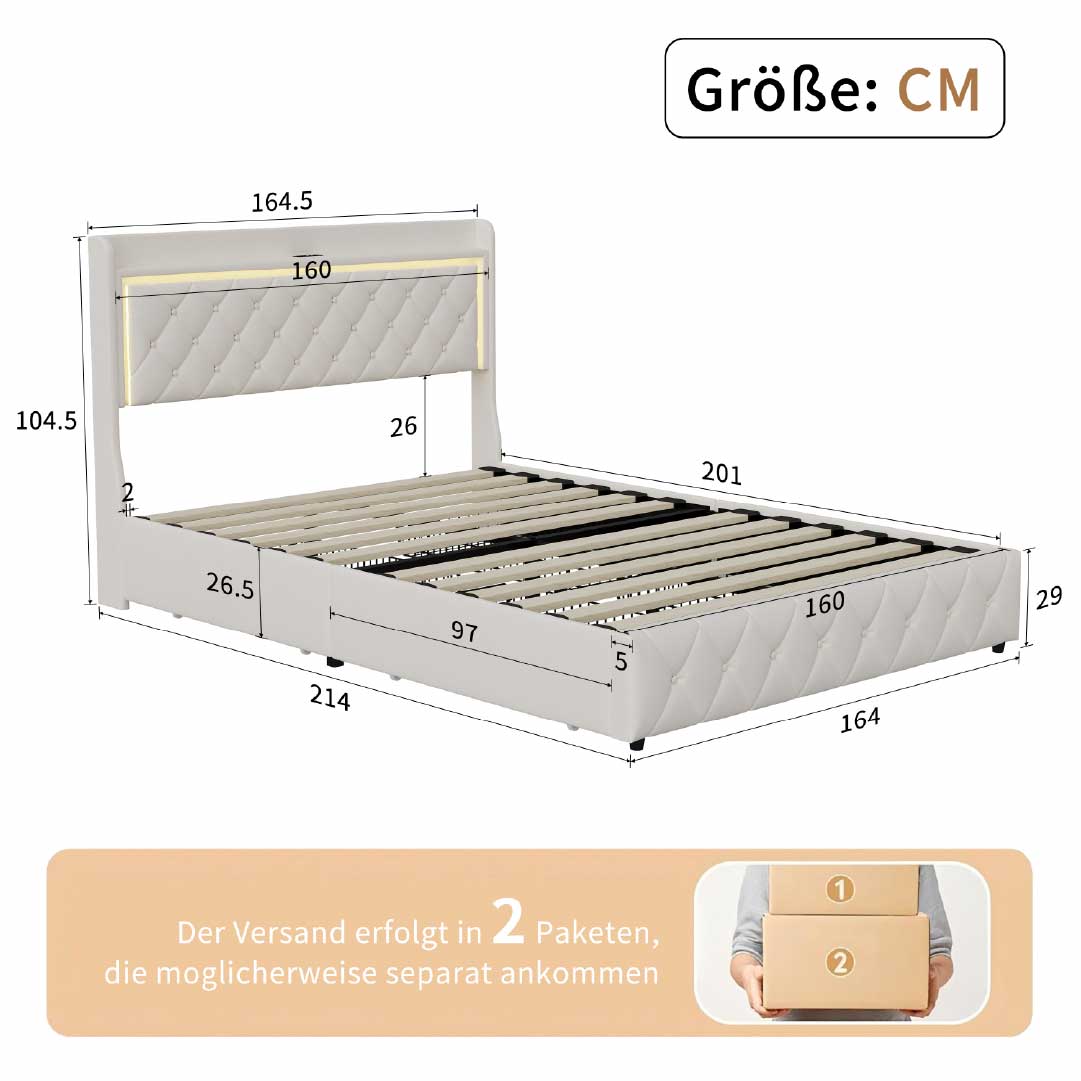Yelenaro Polsterbett mit LED, USB & Schubladen – Samt Bett mit Stauraum 90/140/160×200 cm