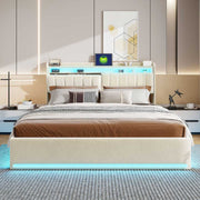 Yelenaro Polsterbett mit LED, Stauraum & USB-Ladestation – Samtbett mit Gaslift & Storage-Kopfteil (Mehrere Größen & Farben)