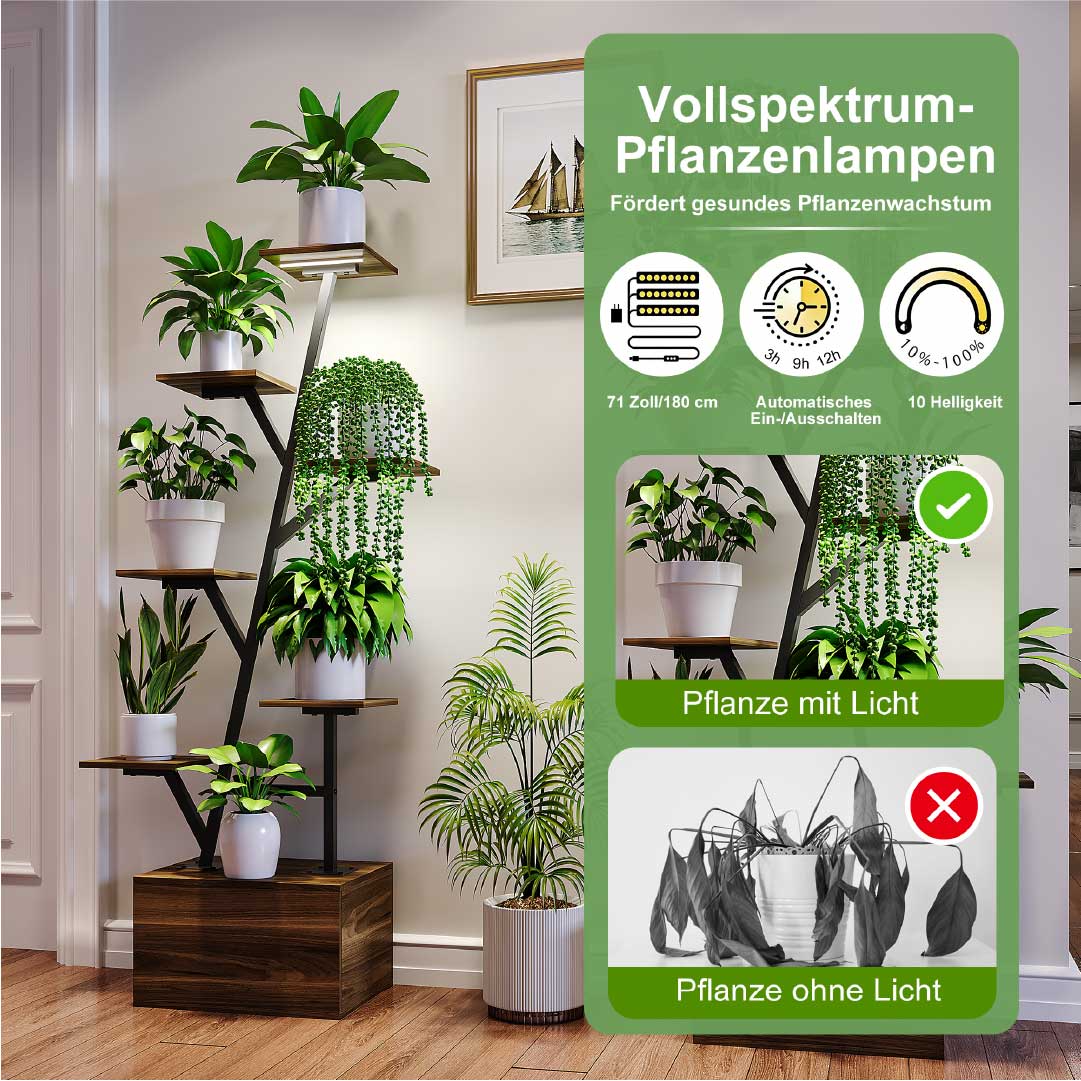 Yelenaro 6-Stufiger Pflanzenständer mit Vollspektrum LED, Timer & Stauraum – 2er-Set