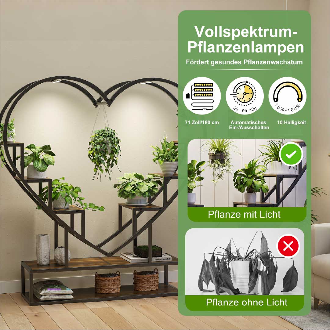 Yelenaro Herzförmiger Pflanzenständer mit Vollspektrum-Pflanzenlampe & Stauraum