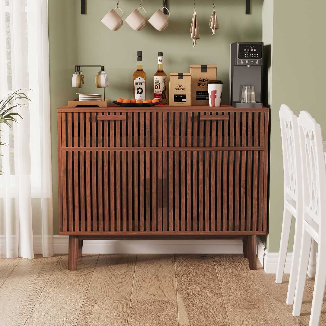 Yelenaro Küchen-Sideboard aus Holz im Essbereich, viel Stauraum für Geschirr und Küchenzubehör, ruhiges skandinavisches Design
