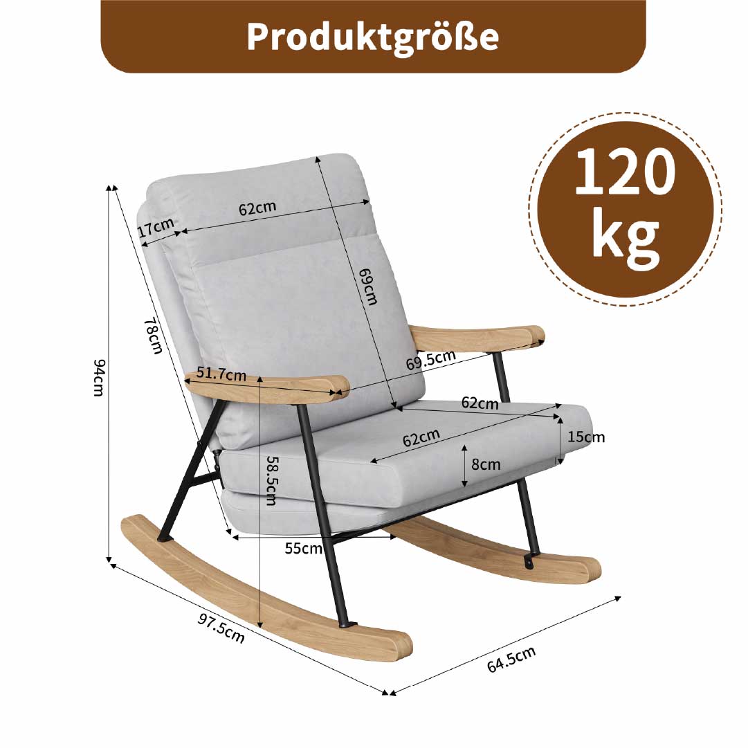 Yelenaro Schaukelstuhl mit Holzarmlehnen & Metallgestell – Skandinavischer Relaxsessel