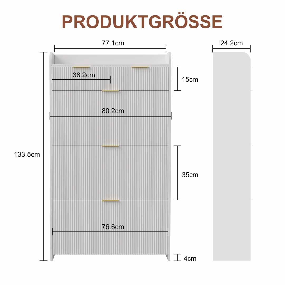 Yelenaro Schuhschrank mit 3 Klappen & 2 Schubladen – 77x24x133 cm
