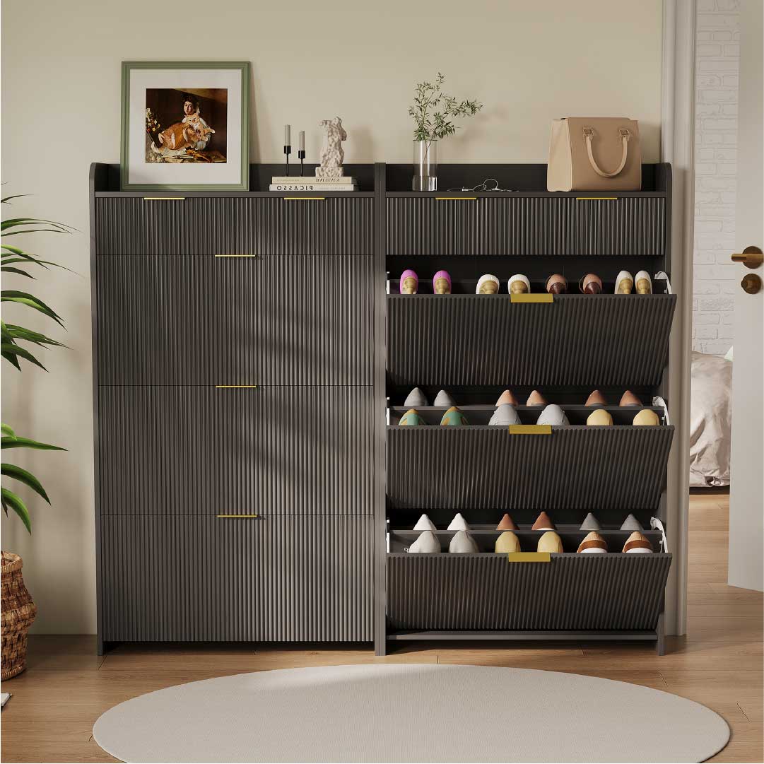 Yelenaro Schuhschrank mit 3 Klappen & 2 Schubladen – 77x24x133 cm