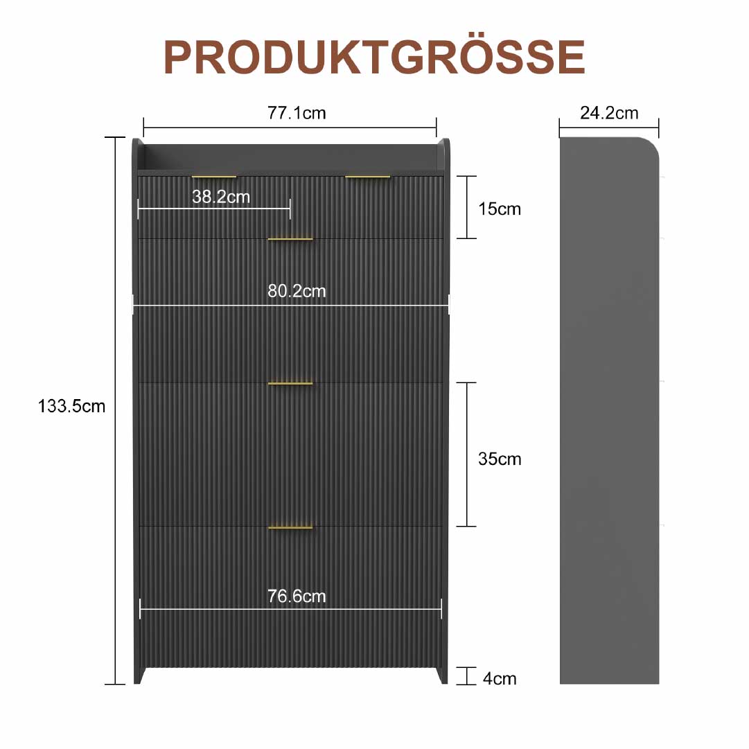 Yelenaro Schuhschrank mit 3 Klappen & 2 Schubladen – 77x24x133 cm