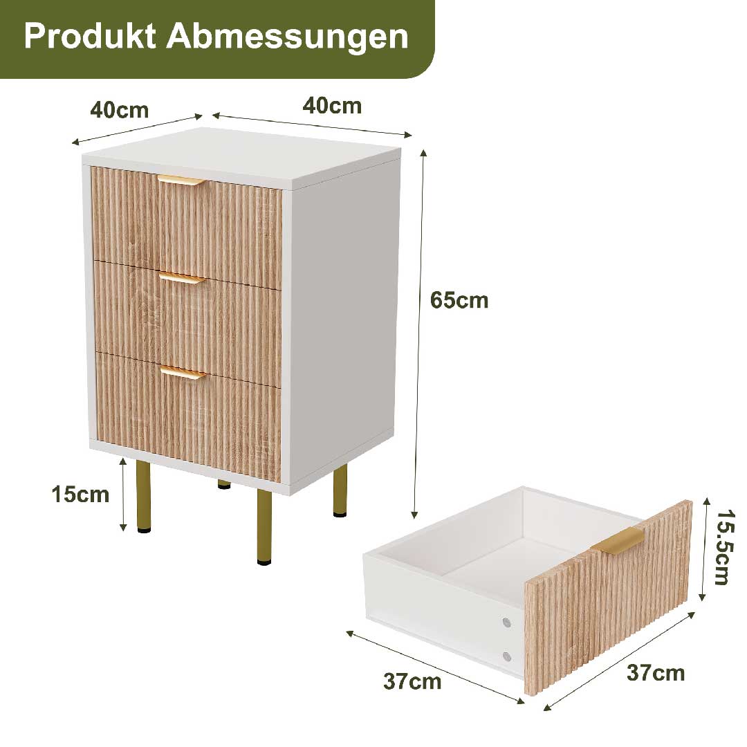 Yelenaro Nachttisch-Set 2er (3 Schubladen) – Modern in Weiß & Holzoptik