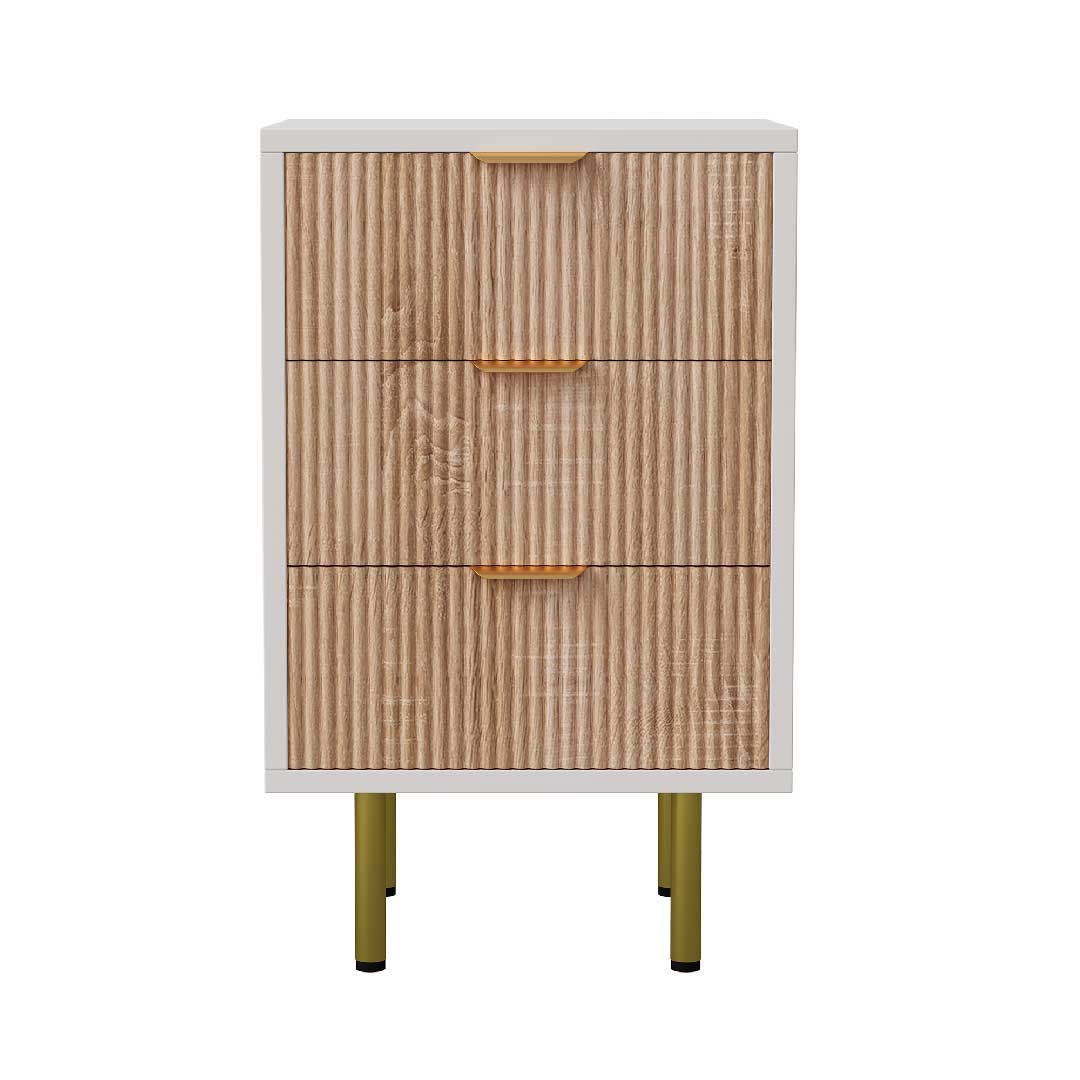 Yelenaro Nachttisch-Set 2er (3 Schubladen) – Modern in Weiß & Holzoptik