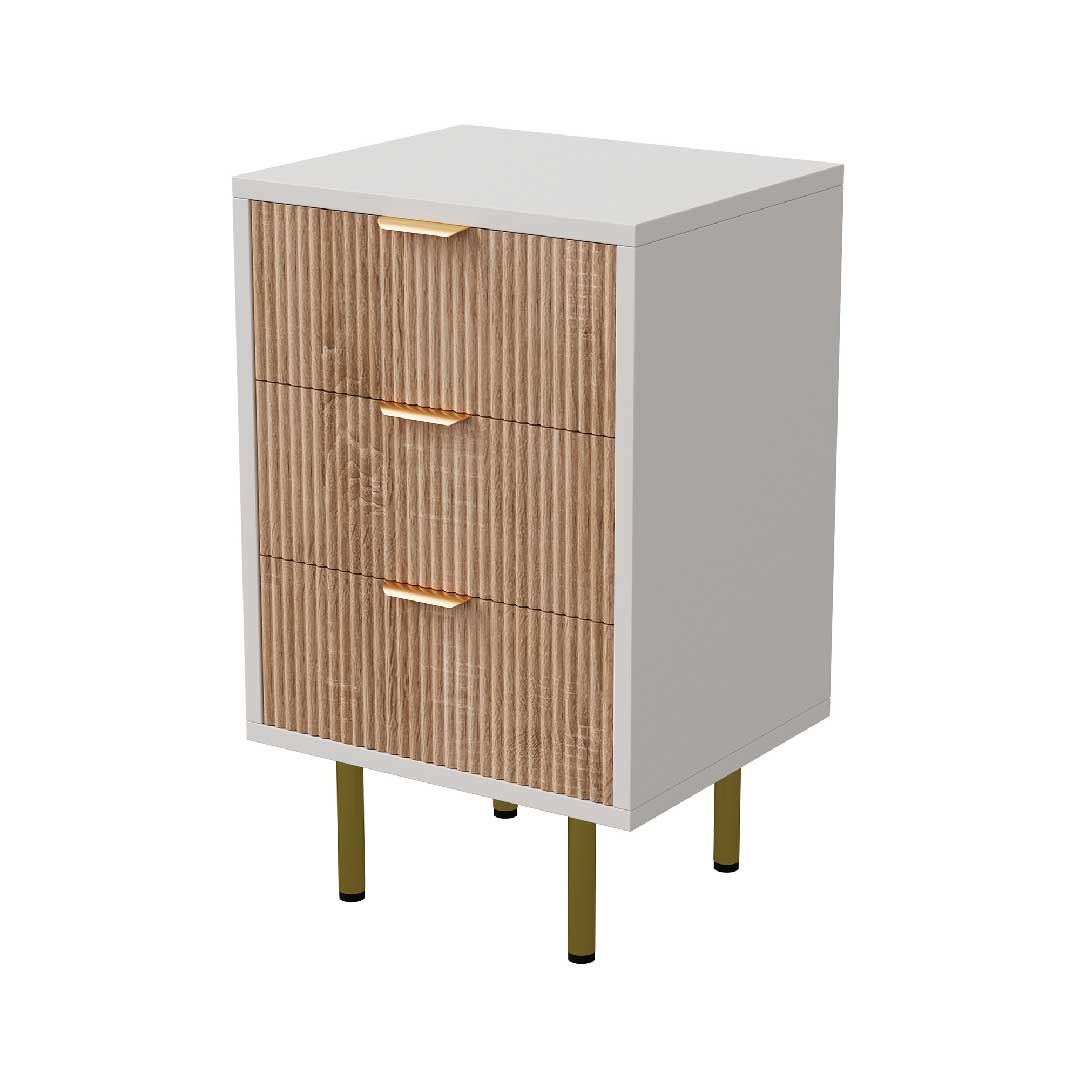 Yelenaro Nachttisch-Set 2er (3 Schubladen) – Modern in Weiß & Holzoptik