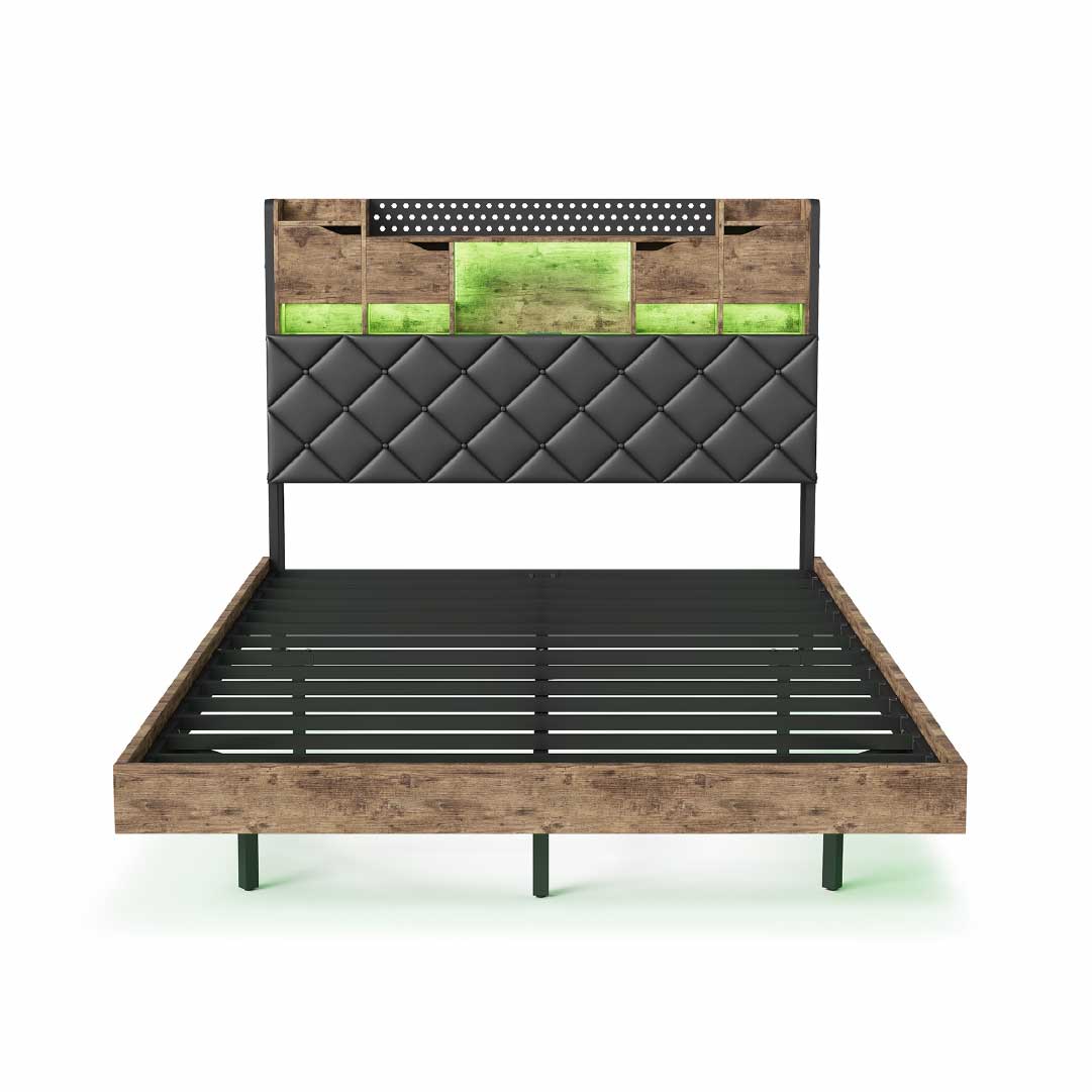 YELENARO Schwebebett 140/160x200 cm mit LED & USB – Industriebett mit Stauraum