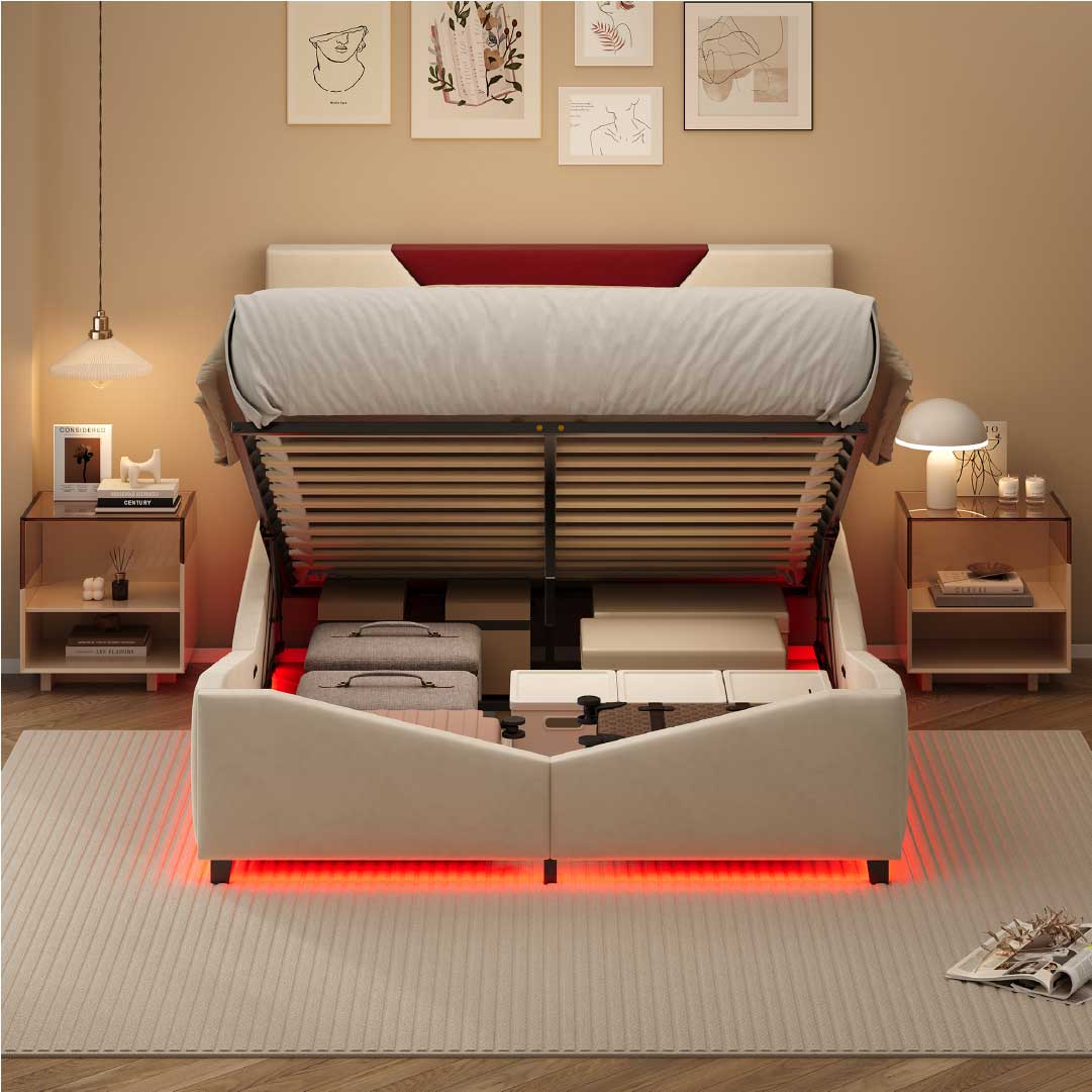 Yelenaro LED Polsterbett mit Gasdruck & Stauraum 140/160x200