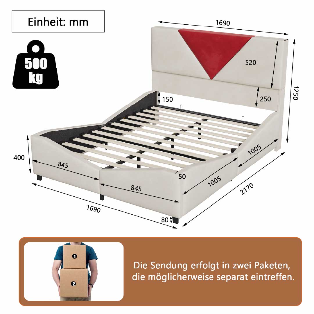 Yelenaro LED Polsterbett mit Gasdruck & Stauraum 140/160x200