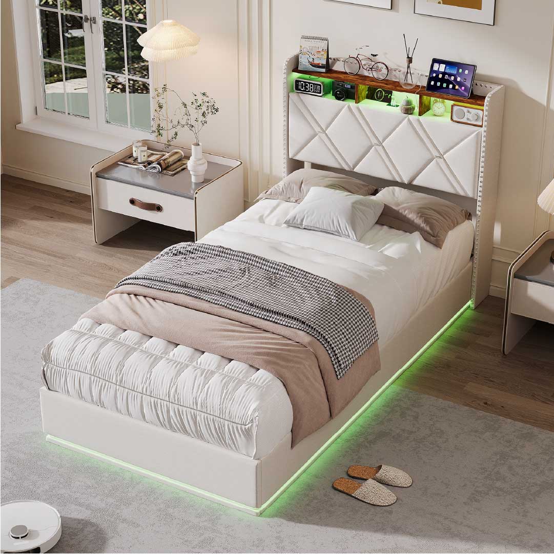 Yelenaro Polsterbett mit Stauraum & LED – Bett mit USB/USB-C, hydraulisch, 90x200 / 140x200 / 160x200