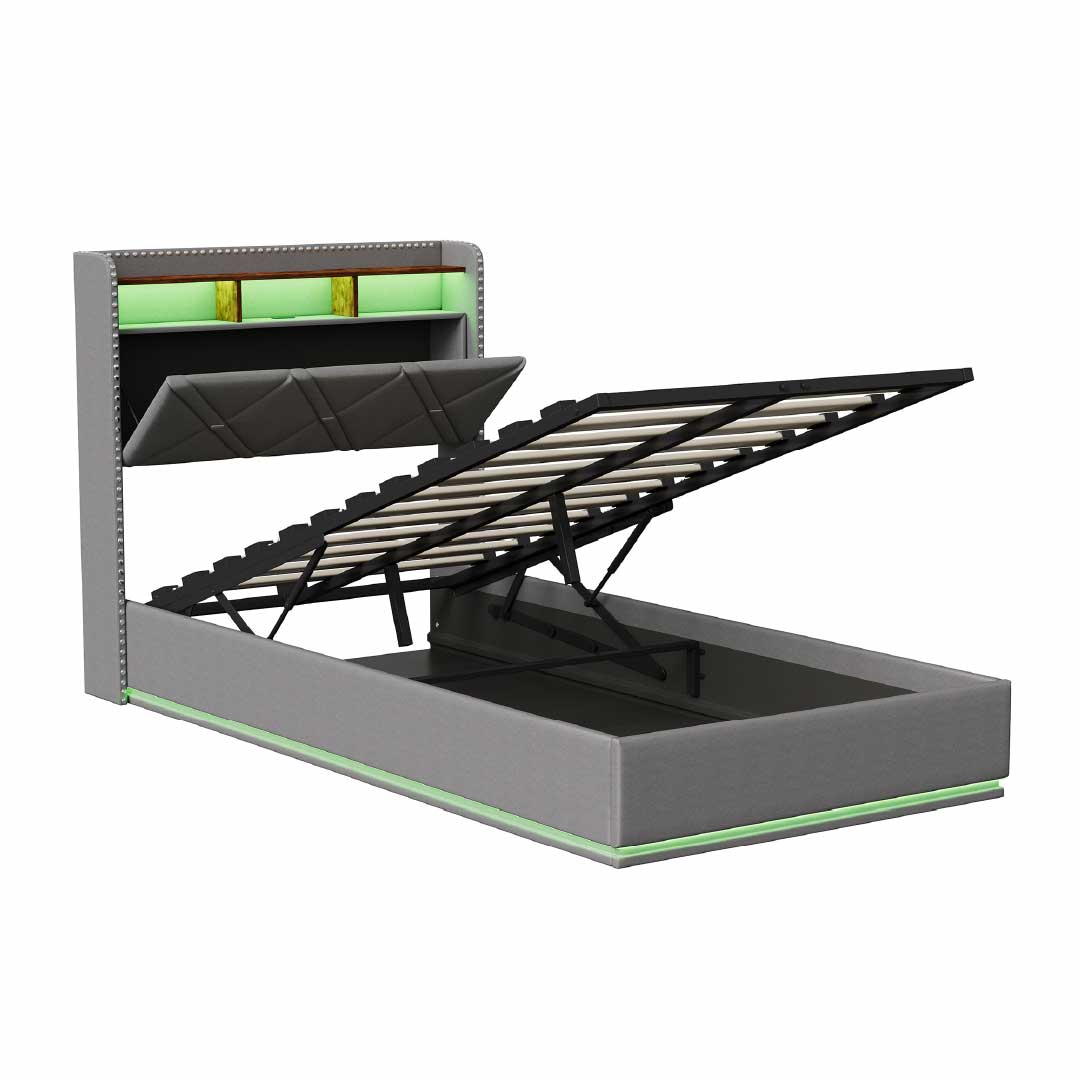 Yelenaro Polsterbett mit Stauraum & LED – Bett mit USB/USB-C, hydraulisch, 90x200 / 140x200 / 160x200