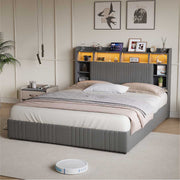 Yelenaro Polsterbett mit Stauraum im Kopfteil, LED & USB – Bett 90x200 / 140x200 / 160x200 mit 2 Schubladen
