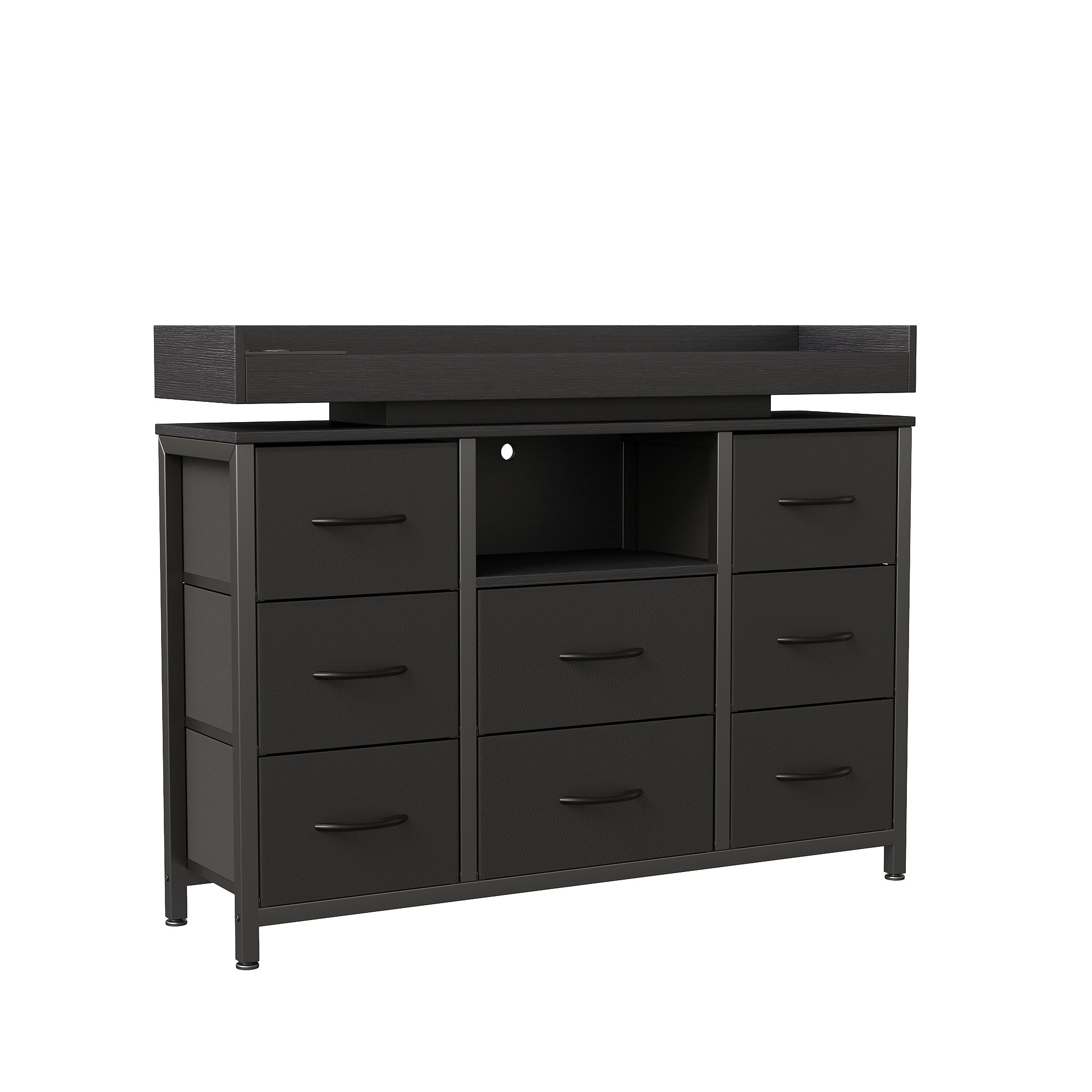 Yelenaro Kommode mit 8 Stoffschubladen & LED Beleuchtung – Sideboard mit Steckdose & USB, Aufbewahrungsschrank modern