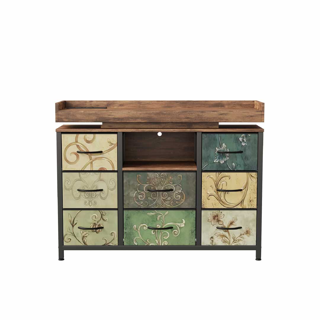 Yelenaro Kommode mit 8 Stoffschubladen & LED Beleuchtung – Sideboard mit Steckdose & USB, Aufbewahrungsschrank modern
