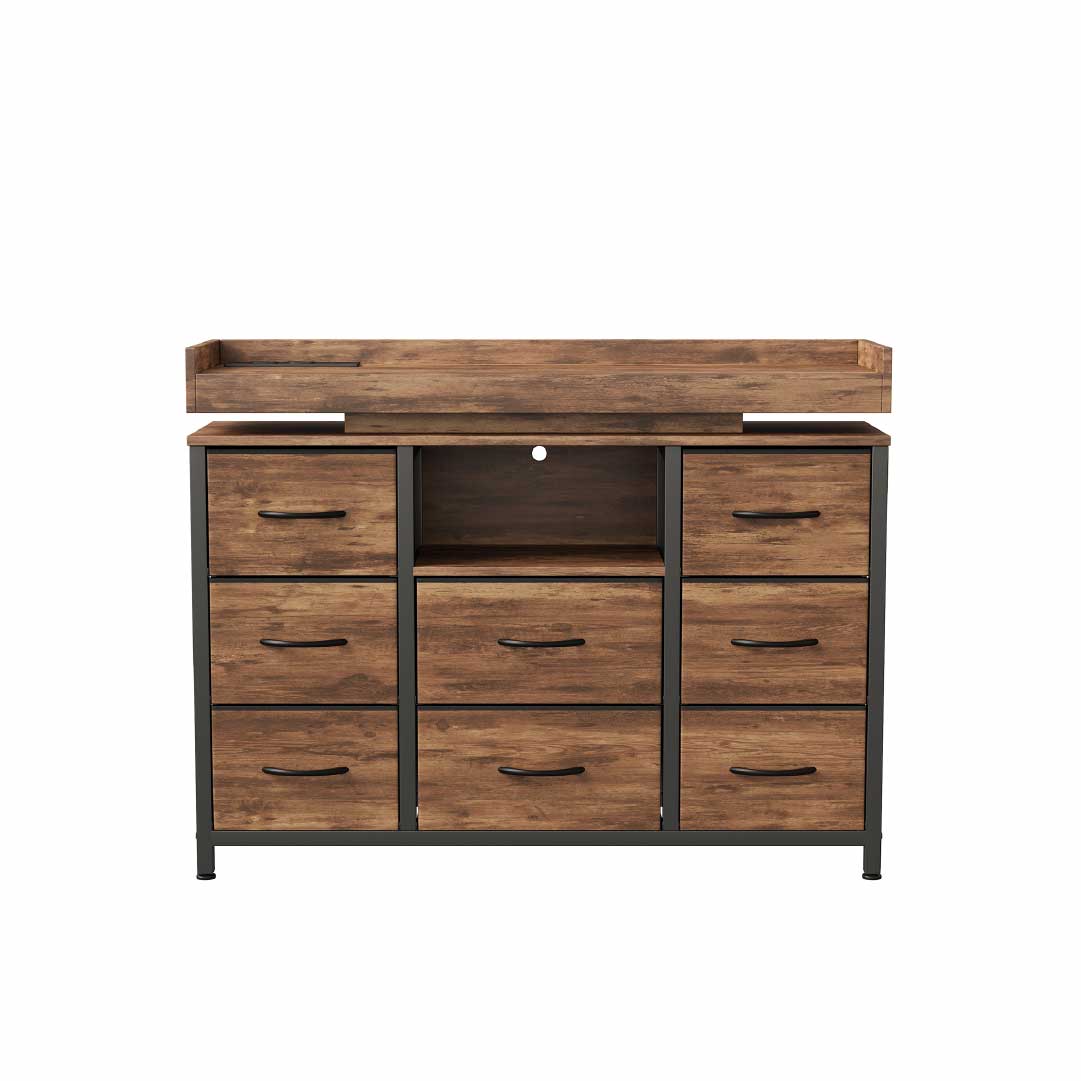 Yelenaro Kommode mit 8 Stoffschubladen & LED Beleuchtung – Sideboard mit Steckdose & USB, Aufbewahrungsschrank modern