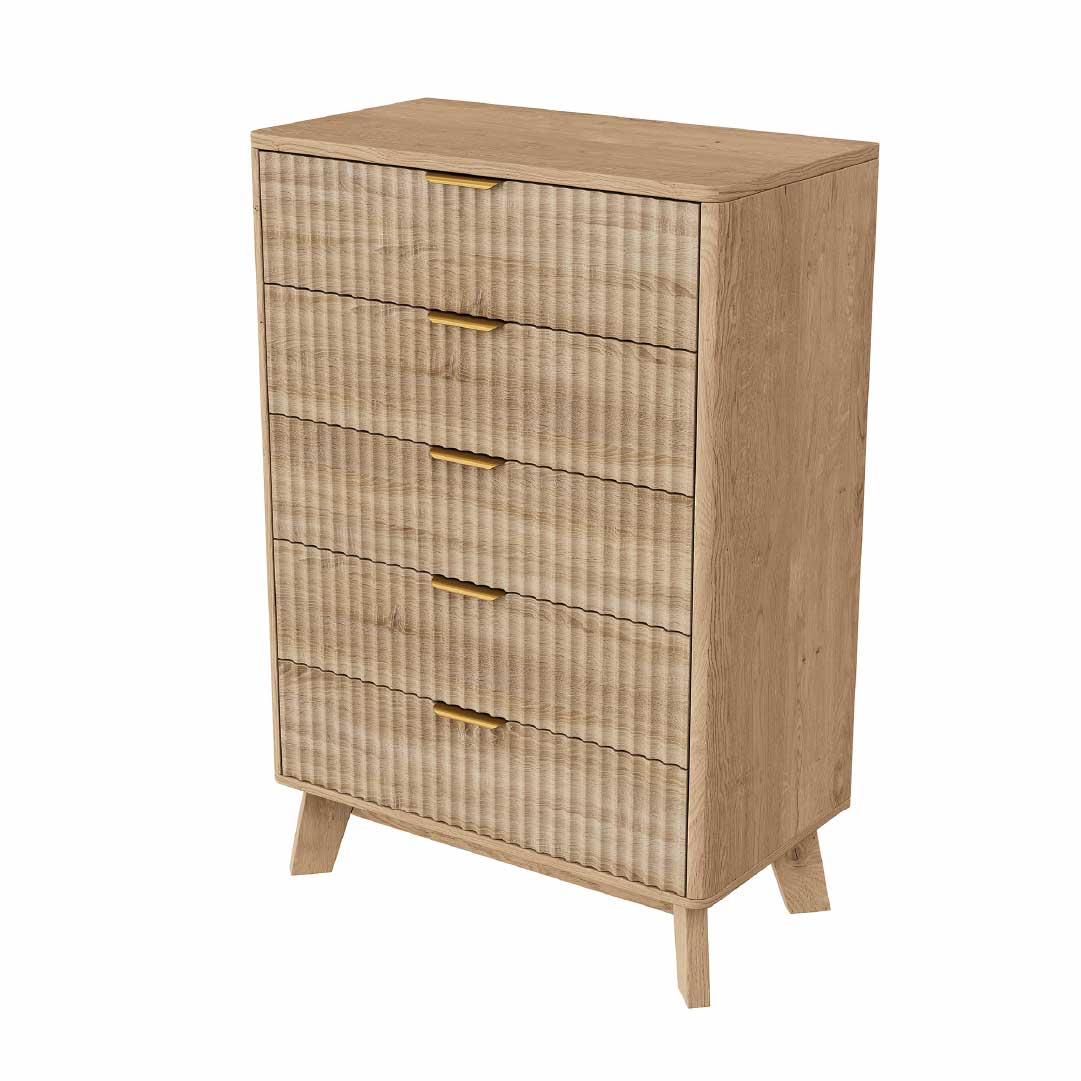 Yelenaro Kommode Holzoptik mit 5 Schubladen – Skandinavisches Sideboard Schrank Schlafzimmer Wohnzimmer