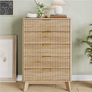 Yelenaro Kommode Holzoptik mit 5 Schubladen – Skandinavisches Sideboard Schrank Schlafzimmer Wohnzimmer