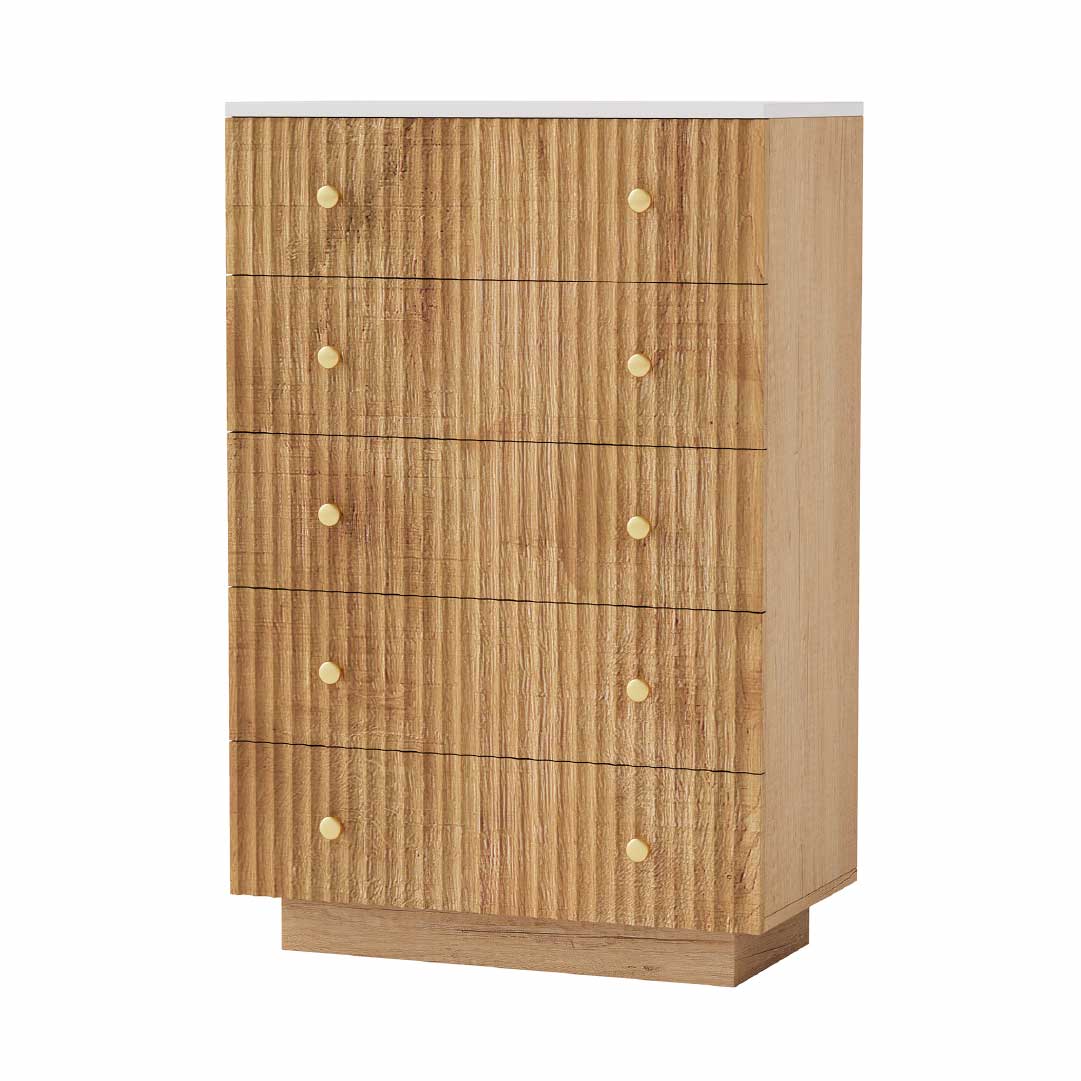 Yelenaro Kommode Holzoptik mit 5 Schubladen & LED – Moderne Schlafzimmer Kommode mit Stauraum, Warmweiß/Kaltweiß Licht