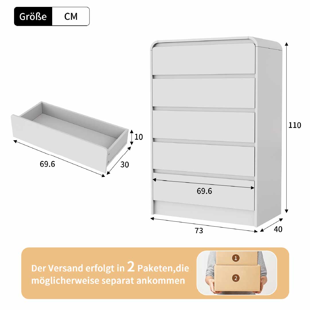 Yelenaro Kommode Weiß mit 5 Schubladen & RGB LED – Moderne Schubladenkommode Minimalistisch mit Stauraum