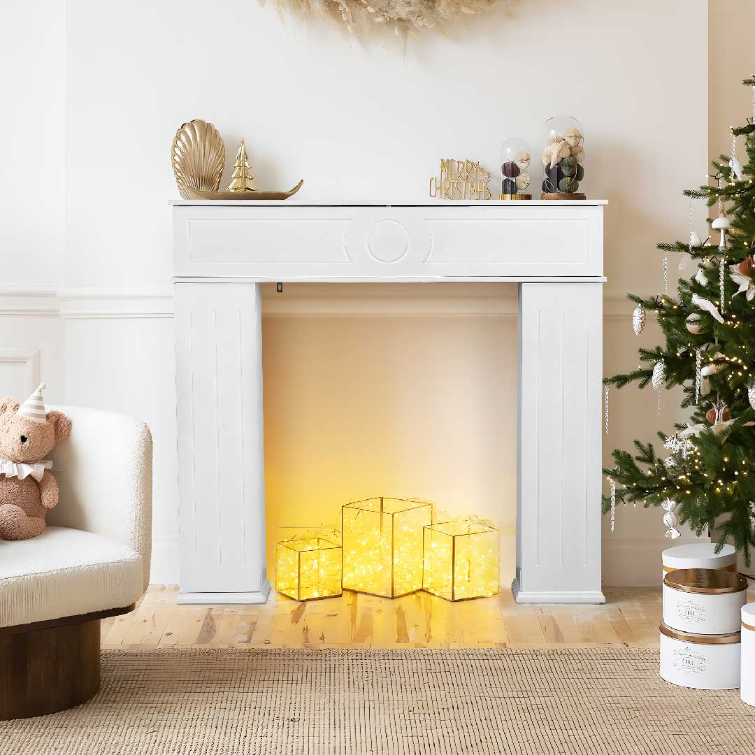 Yelenaro Kaminumrandung Weiß – Dekorative Kaminkonsole mit Stauraum