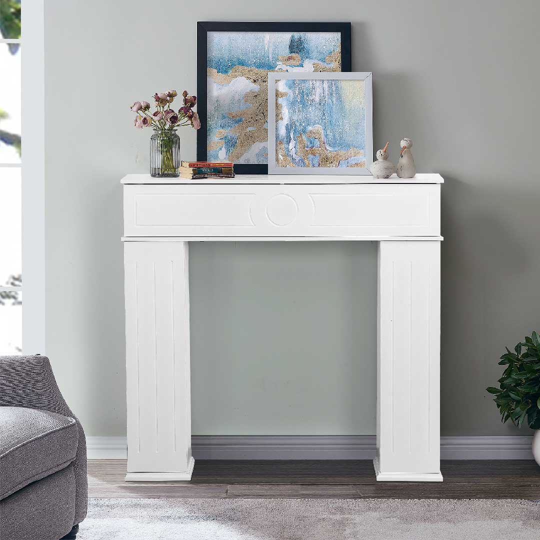 Yelenaro Kaminumrandung Weiß – Dekorative Kaminkonsole mit Stauraum