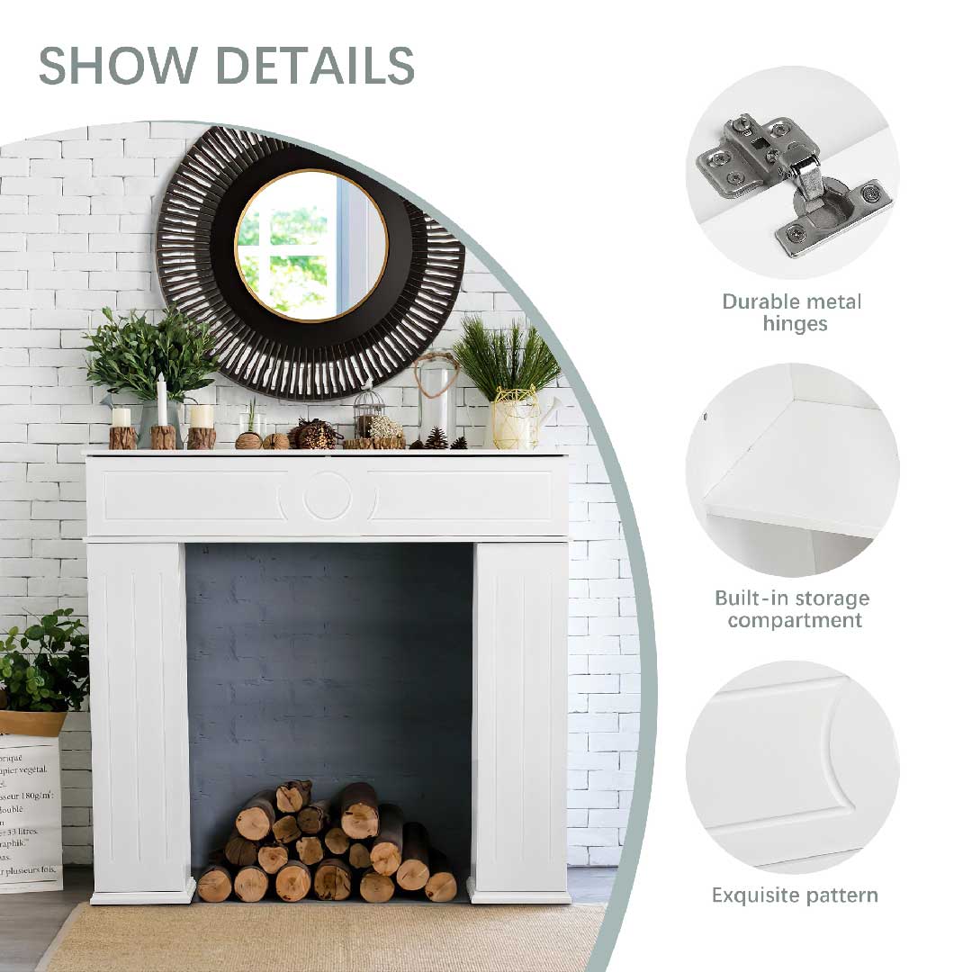 Yelenaro Kaminumrandung Weiß – Dekorative Kaminkonsole mit Stauraum