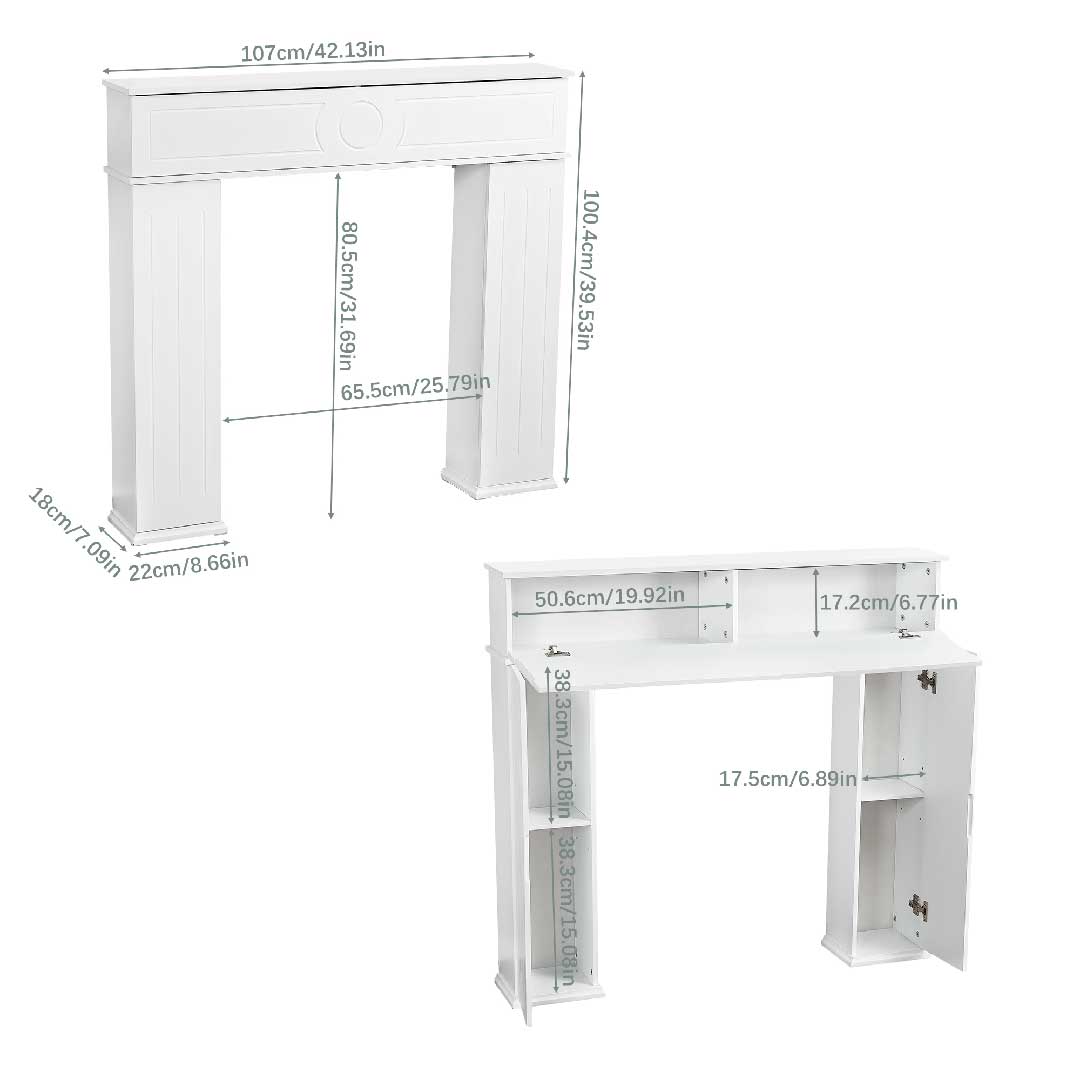 Yelenaro Kaminumrandung Weiß – Dekorative Kaminkonsole mit Stauraum