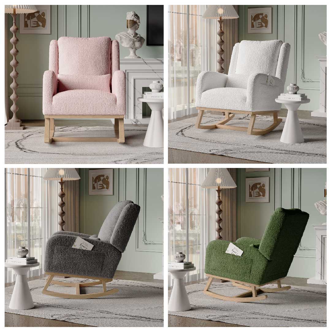 Yelenaro Schaukelstuhl mit Kissen – Teddy Relaxsessel aus Holz & Samt und ergonomisch